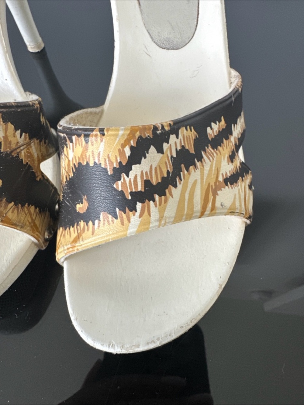 Dolce & Gabbana White and Brown Animal-Print Slide Mules - Picture 3 of 13